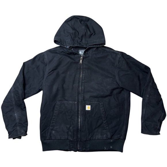 Carhartt Black Full Zip Quilted Lined Hooded Work Jacket Men Size‎ Medium